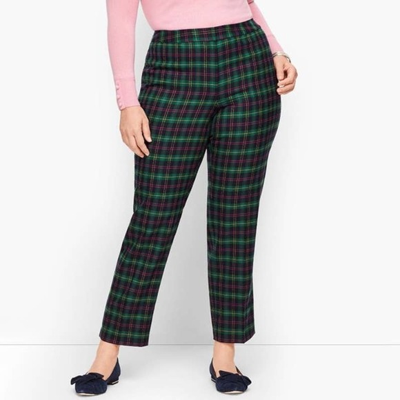 Talbots Plaid Hampshire Ankle Pants 22W Straight Leg Wool Blend High Rise Green - Picture 1 of 13